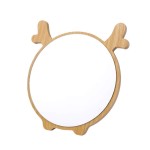 Aestivate Round Compact Desk Mirror, Christmas Deer Ear Shaped Table Standing Wood Framed Mirror Desktop Mirror for Women Girls Makeup Comestic Bathroom Shower Travel Mirror (Deer)