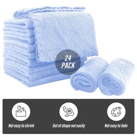 Sunny zzzZZ Ultra Soft 24 Pack Baby Washcloths - 10x10 Inches - Coral Fleece Extra Absorbent Wash Clothes for Babies, Infants and Toddlers - Sensitive Skin and Newborn - Ideal Baby - Sky Blue