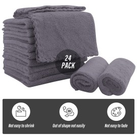 Sunny zzzZZ Ultra Soft 24 Pack Baby Washcloths - 10x10 Inches - Coral Fleece Extra Absorbent Wash Clothes for Babies, Infants and Toddlers - Sensitive Skin and Newborn - Ideal Baby - Dark Grey