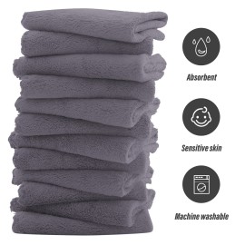 Sunny zzzZZ Ultra Soft 24 Pack Baby Washcloths - 10x10 Inches - Coral Fleece Extra Absorbent Wash Clothes for Babies, Infants and Toddlers - Sensitive Skin and Newborn - Ideal Baby - Dark Grey
