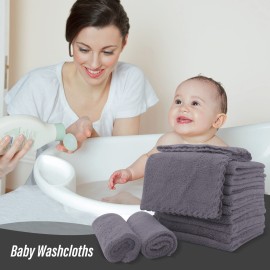 Sunny zzzZZ Ultra Soft 24 Pack Baby Washcloths - 10x10 Inches - Coral Fleece Extra Absorbent Wash Clothes for Babies, Infants and Toddlers - Sensitive Skin and Newborn - Ideal Baby - Dark Grey