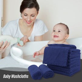 Sunny zzzZZ Ultra Soft 24 Pack Baby Washcloths - 10x10 Inches - Coral Fleece Extra Absorbent Wash Clothes for Babies, Infants and Toddlers - Sensitive Skin and Newborn - Ideal Baby - Navy Blue