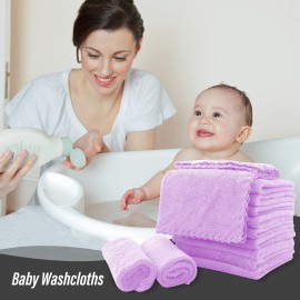 Sunny zzzZZ Ultra Soft 24 Pack Baby Washcloths - 10x10 Inches - Coral Fleece Extra Absorbent Wash Clothes for Babies, Infants and Toddlers - Sensitive Skin and Newborn - Ideal Baby - Violet Purple