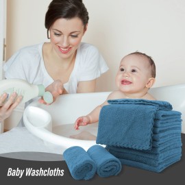 Sunny zzzZZ Ultra Soft 24 Pack Baby Washcloths - 10x10 Inches - Coral Fleece Extra Absorbent Wash Clothes for Babies, Infants and Toddlers - Sensitive Skin and Newborn - Ideal Baby - Ocean Aqua