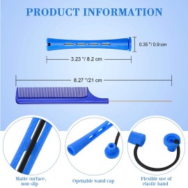 96 Pieces Hair Perm Rods, Cold Wave Rods Plastic Perming Rods Heatless Curlers Rollers with 2 Steel Pintail Comb Rat Tail Comb for Hairdressing Styling Tools (Blue,0.35 Inch/ 0.9 cm)