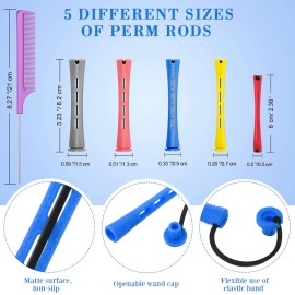 WILLBOND 60 Pieces Hair Perm Rods Set Plastic Cold Wave Perming Rods Hair Curling Rollers with Rat Tail Comb for Hairdressing(Bright Color,Assorted Size)