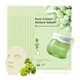 FRUDIA Green Grape Pore Control Face Mask Sheets (10 Pack), Korean Face Masks with 60% Green Grape Extract, Tannin Pore Complex & Anti Sebum P for Hydrating & Pore Minimization