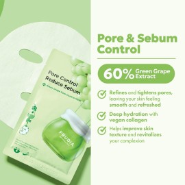FRUDIA Green Grape Pore Control Face Mask Sheets (10 Pack), Korean Face Masks with 60% Green Grape Extract, Tannin Pore Complex & Anti Sebum P for Hydrating & Pore Minimization