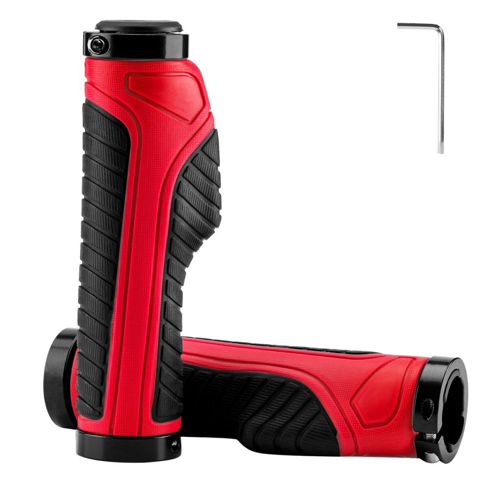 ROCKBROS Mountain Bike Grips Handlebar Bicycle Handlebar Grips Bike Handle Grips Double Aluminum Clamp Lock On Grips for MTB BMX Mountain Bike Handle Bar Ends Black Grey Red Green