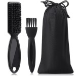 Patelai 2 Pieces Hairdressing Barber Clipper Brush Tools Set, Shaver Razor Trimmer Cleaning Brush with Drawstring Storage Pouch(Black)