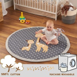 OBERLUX Baby Play Mat Memory Foam - Play Mat for Baby, Machine Washable, 49 inches-Large Non Slip Floor Mat, Playroom Decor, Baby Crawling Mat, Tummy Time Mat, Jungle Animal Safari Theme Baby Mat.