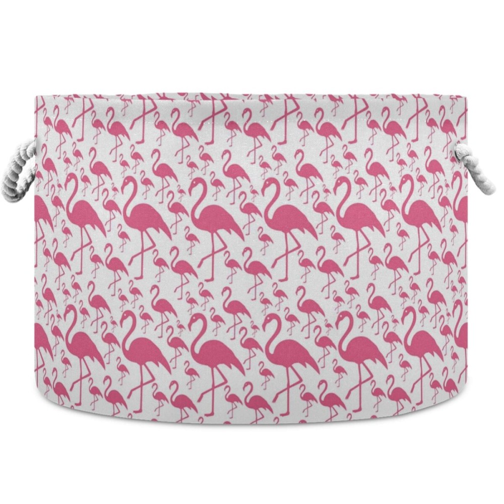 visesunny Pink Flamingo Collapsible Large Capacity Basket Storage Bin with Durable Cotton Handles, Home Organizer Solution for Office, Bedroom, Closet, Toys, Laundry