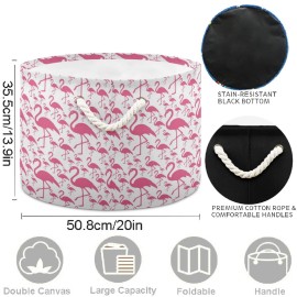 visesunny Pink Flamingo Collapsible Large Capacity Basket Storage Bin with Durable Cotton Handles, Home Organizer Solution for Office, Bedroom, Closet, Toys, Laundry