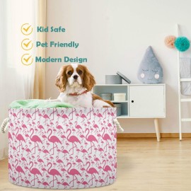 visesunny Pink Flamingo Collapsible Large Capacity Basket Storage Bin with Durable Cotton Handles, Home Organizer Solution for Office, Bedroom, Closet, Toys, Laundry