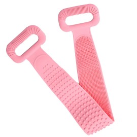 Montmart Silicone Bath Shower Back Scrubber Exfoliating Sponge Pad Set for Men and Women to Deep Clean Pink