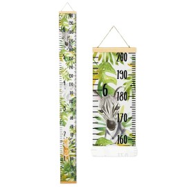 Juvale Safari Canvas Growth & Height Chart for Kids & Baby - Jungle Nursery Theme Growth Chart with Wooden Frame for Safari Nursery Decor - 79 x 7.9 Inches - Playroom Wall Decor