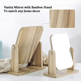 Floatant Desk Mirror, Wooden Mirror 360 Degree Portable Adjustable Table Desk Mirror Bathroom Living Room Shave Makeup Mirror (Extra Large)