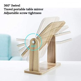 Floatant Desk Mirror, Wooden Mirror 360 Degree Portable Adjustable Table Desk Mirror Bathroom Living Room Shave Makeup Mirror (Extra Large)