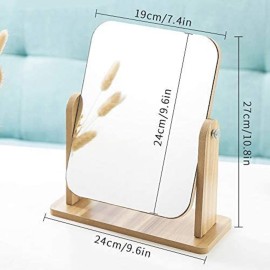 Floatant Desk Mirror, Wooden Mirror 360 Degree Portable Adjustable Table Desk Mirror Bathroom Living Room Shave Makeup Mirror (Extra Large)