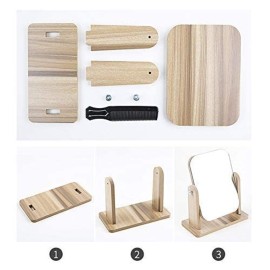 Floatant Desk Mirror, Wooden Mirror 360 Degree Portable Adjustable Table Desk Mirror Bathroom Living Room Shave Makeup Mirror (Extra Large)