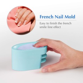 2-in-1 Dip Powder Recycling Tray System & French Tip Mold Dip Nail Tray - Nail Powder Glitter Rhinestones Pearls Saver Holder Storage Container Recycling Tool - French Smile Line Making Mold - Blue