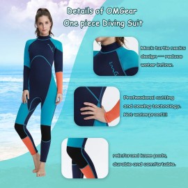 OMGear Wetsuit Men Women Youth 3mm Neoprene Full Body UV Protection One Piece Long Sleeves Scuba Diving Suits Back Zipper for Scuba Diving Surfing Snorkeling Swimming Water Sports(Green & Orange,L)