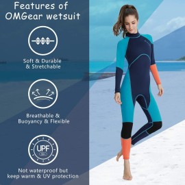 OMGear Wetsuit Men Women Youth 3mm Neoprene Full Body UV Protection One Piece Long Sleeves Scuba Diving Suits Back Zipper for Scuba Diving Surfing Snorkeling Swimming Water Sports(Green & Orange,L)
