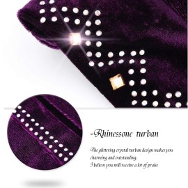 Bohend Rhinestone Turban Headband Sleep Headwrap Wide Sparkly Sleep Crystal Muslim Hat Headwear Beanie Velvet Hat Cap Hair Wrap for Women and Girls (Deep Purple)