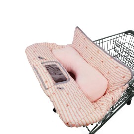 Shopping Cart Cover for Baby/Toddler 2-in-1 High Chair Cover, Easy Attach & Remove, with Cellphone Holder, Pink Strip Star