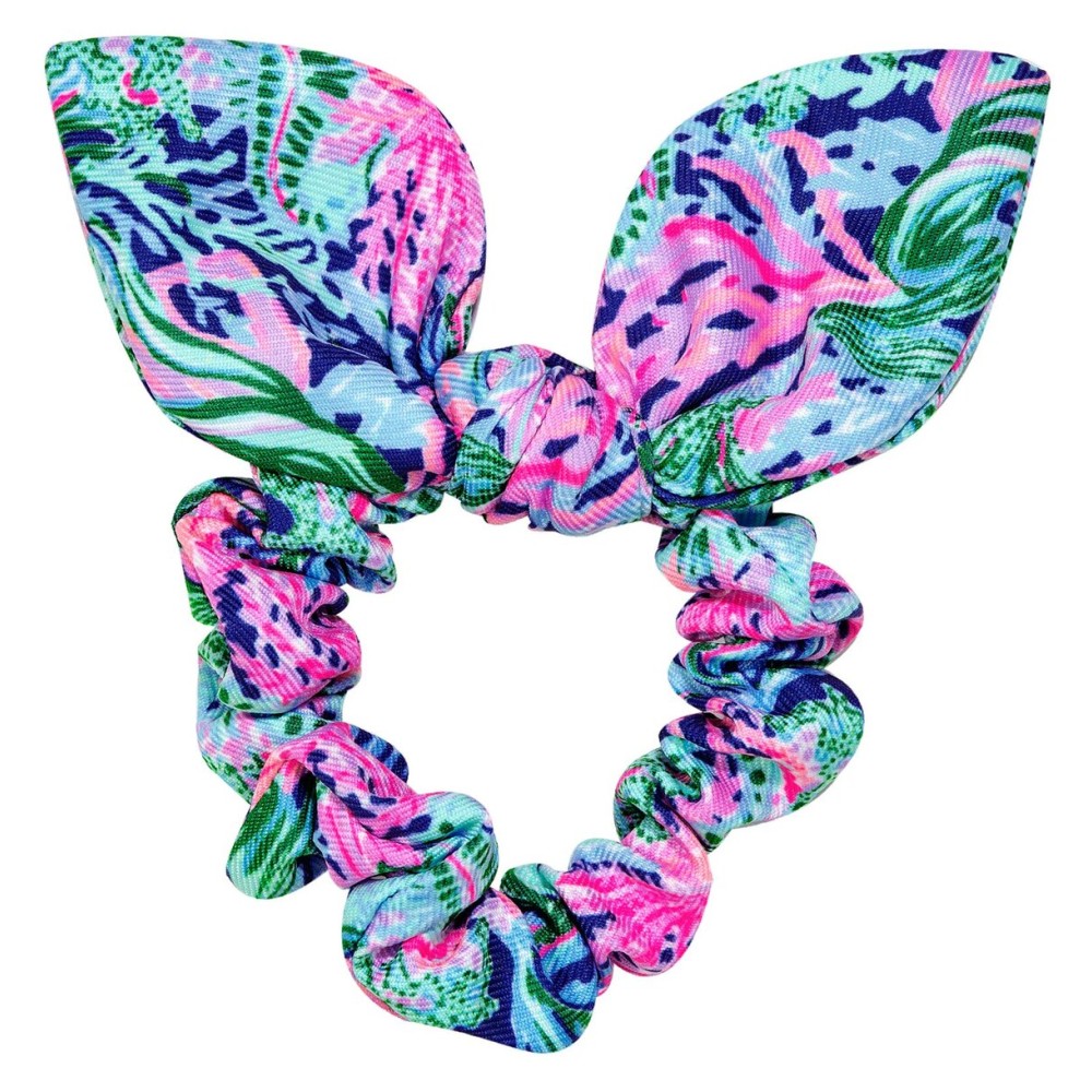 Lilly Pulitzer Blue/Pink/Green Women\'s Hair Tie Scrunchie with Bow Detail, Bringing Mermaid Back