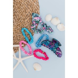 Lilly Pulitzer Blue/Pink/Green Women\'s Hair Tie Scrunchie with Bow Detail, Bringing Mermaid Back