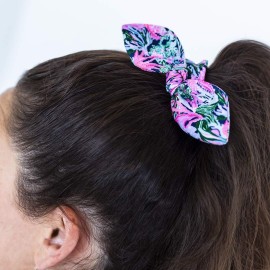 Lilly Pulitzer Blue/Pink/Green Women\'s Hair Tie Scrunchie with Bow Detail, Bringing Mermaid Back
