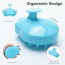 FREATECH Massager Shampoo Brush with Soft Silicone Bristles for Scalp Care, Shower Hair Scalp Scrubber Exfoliator for Dandruff Removal and Hair Growth, Wet & Dry for Men, Women and Kids, Light Blue