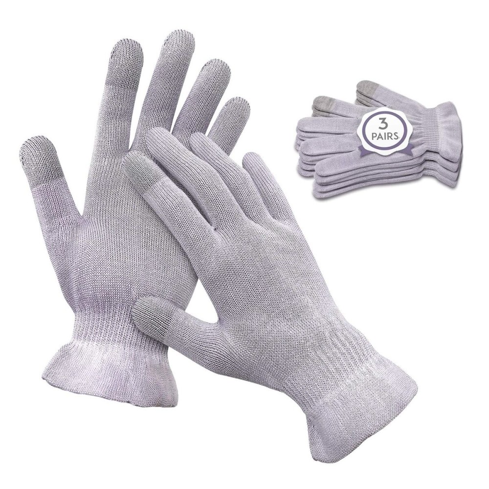 MIG4U Moisturizing Beauty Gloves Touchscreen Overnight Sleeping Glove for Women Dry Hands, Nighttime Lotion, Eczema, SPA, Cosmetic Treatment, Grey Purple 3 Pairs Size L/XL