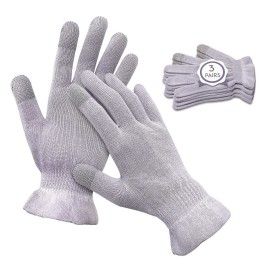 MIG4U Moisturizing Beauty Gloves Touchscreen Overnight Sleeping Glove for Women Dry Hands, Nighttime Lotion, Eczema, SPA, Cosmetic Treatment, Grey Purple 3 Pairs Size L/XL