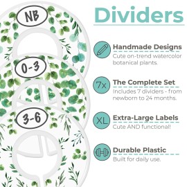 Baby Hangers and Closet Size Dividers - 7X Botanical Clothing Dividers with 20x Velvet Hangers for Baby Closets - Nursery Clothes Organizer - Eucalyptus Vines Leaf Plant Greenery Dcor [Botanical]