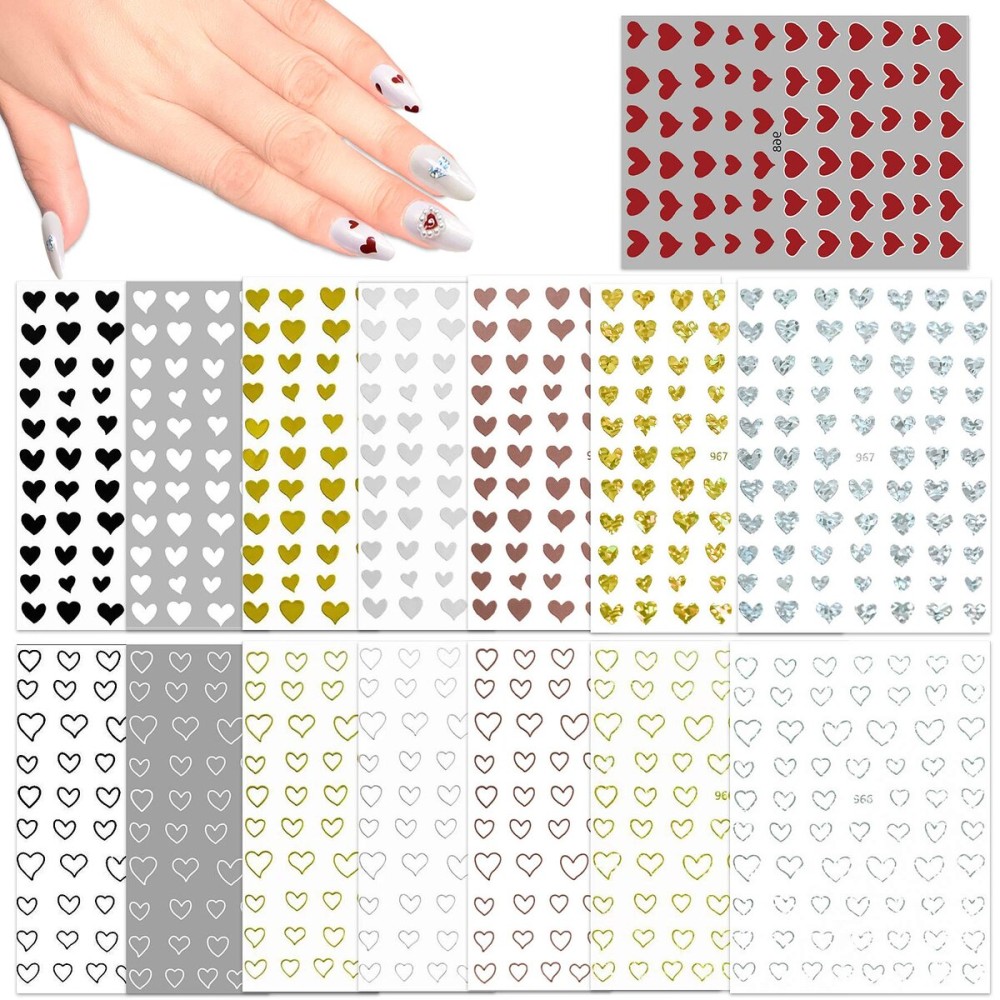 15 Large Sheets Hearts Nail Stickers for Women Girls Kids - 3D Self Adhesive Heart Nail Decals for Natural Fingernails and Acrylic Nails Heart Nail Decor for Nail Art Design DIY Nail Decoration 15 Large Sheets Hearts Nail Stickers for Women Girls Kids - 3D Self Adhesive Heart Nail Decals for Natural Fingernails and Acrylic Nails Heart Nail Decor for Nail Art Design DIY Nail Decoration