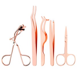 Yiwoo 5 Pieces Eyelash Applicator Tool,False Eyelashes Applicator,Eyelashes Tool,Eyelashes Curlers,Curved Eyelash Curler(Rose Gold