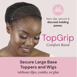 MILANO COLLECTION Glueless Top Grip for Hair Topper & Wiglets, Adjustable Translucent Strap with Side Openings, Top Headband for Your Wig or Topper, Includes Clips, Brown, Large