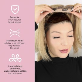 MILANO COLLECTION Glueless Top Grip for Hair Topper & Wiglets, Adjustable Translucent Strap with Side Openings, Top Headband for Your Wig or Topper, Includes Clips, Brown, Large