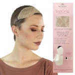 MILANO COLLECTION Glueless Top Grip for Hair Topper & Wiglets, Adjustable Translucent Strap with Side Openings, Top Headband for Your Wig or Topper, Includes Clips, Beige, Large
