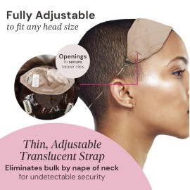 MILANO COLLECTION Glueless Top Grip for Hair Topper & Wiglets, Adjustable Translucent Strap with Side Openings, Top Headband for Your Wig or Topper, Includes Clips, Beige, Large