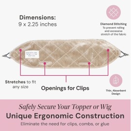 MILANO COLLECTION Glueless Top Grip for Hair Topper & Wiglets, Adjustable Translucent Strap with Side Openings, Top Headband for Your Wig or Topper, Includes Clips, Beige, Large