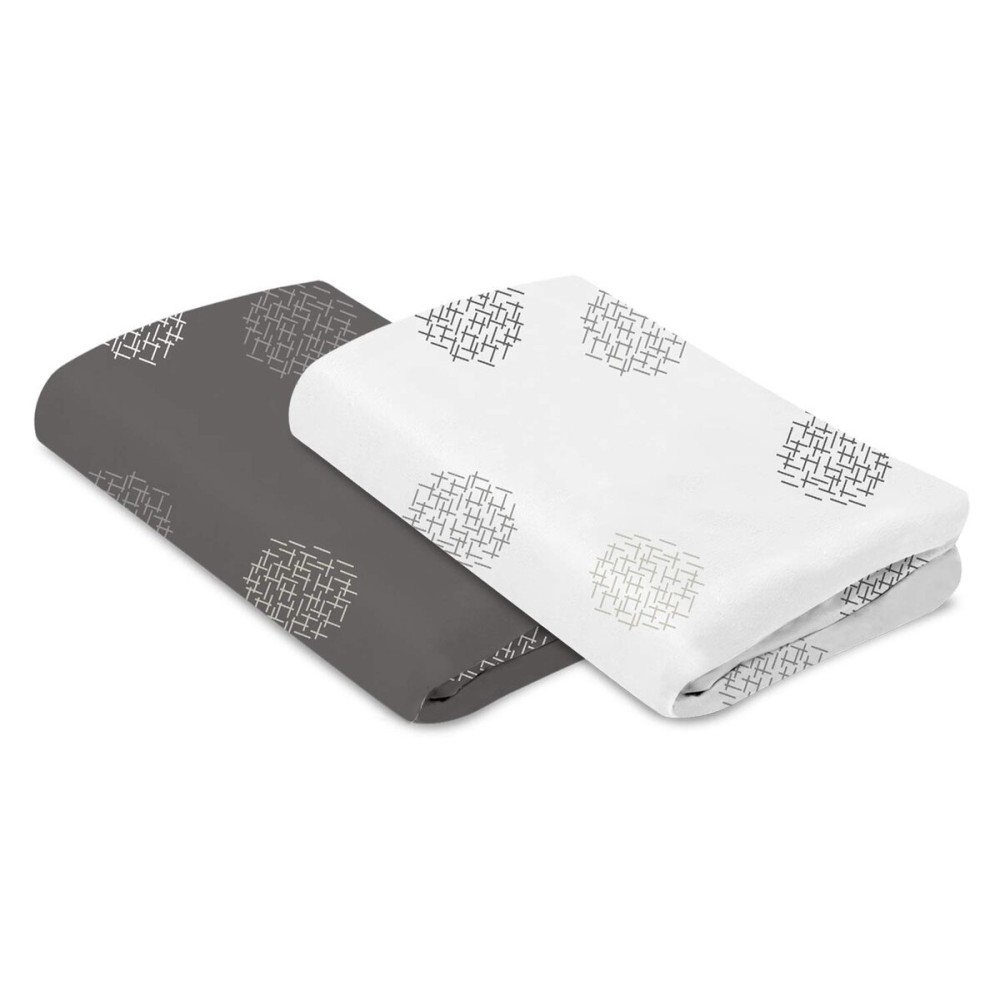 4moms breeze Bassinet Sheets, For Baby Bassinets and Furniture, Machine Washable and 100% Cotton, White & Grey, 2 Pack,2 Count (Pack of 1)