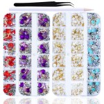 SILPECWEE 4 Boxes 3D Nail Art Decoration Set Flat-black Rhinestone Metal Nail Beads Pearls Nail Crystal Clear Manicure Jewelry With 1Pc Tweezers And Picker Pencil