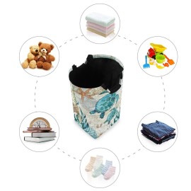 Vintage Ocean Sea Turtle Starfish Map Large Storage Basket with Handles Collapsible Organizer Bin Laundry Hamper for Nursery Clothes Toys