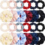 24 Pieces Satin Hair Scrunchies Silk Elastic Hair Bands Skinny Hair Ties Ropes Ponytail Holder for Women Girls Hair Accessories Decorations (Elegant Colors, Plain Pattern)