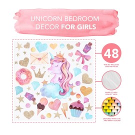 Unicorn Wall Art Decals Gift for Girls Room Decor Watercolor Stickers Bedroom Exultimate