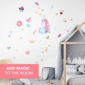 Unicorn Wall Art Decals Gift for Girls Room Decor Watercolor Stickers Bedroom Exultimate