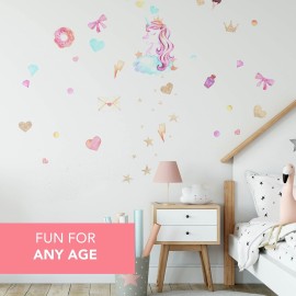 Unicorn Wall Art Decals Gift for Girls Room Decor Watercolor Stickers Bedroom Exultimate